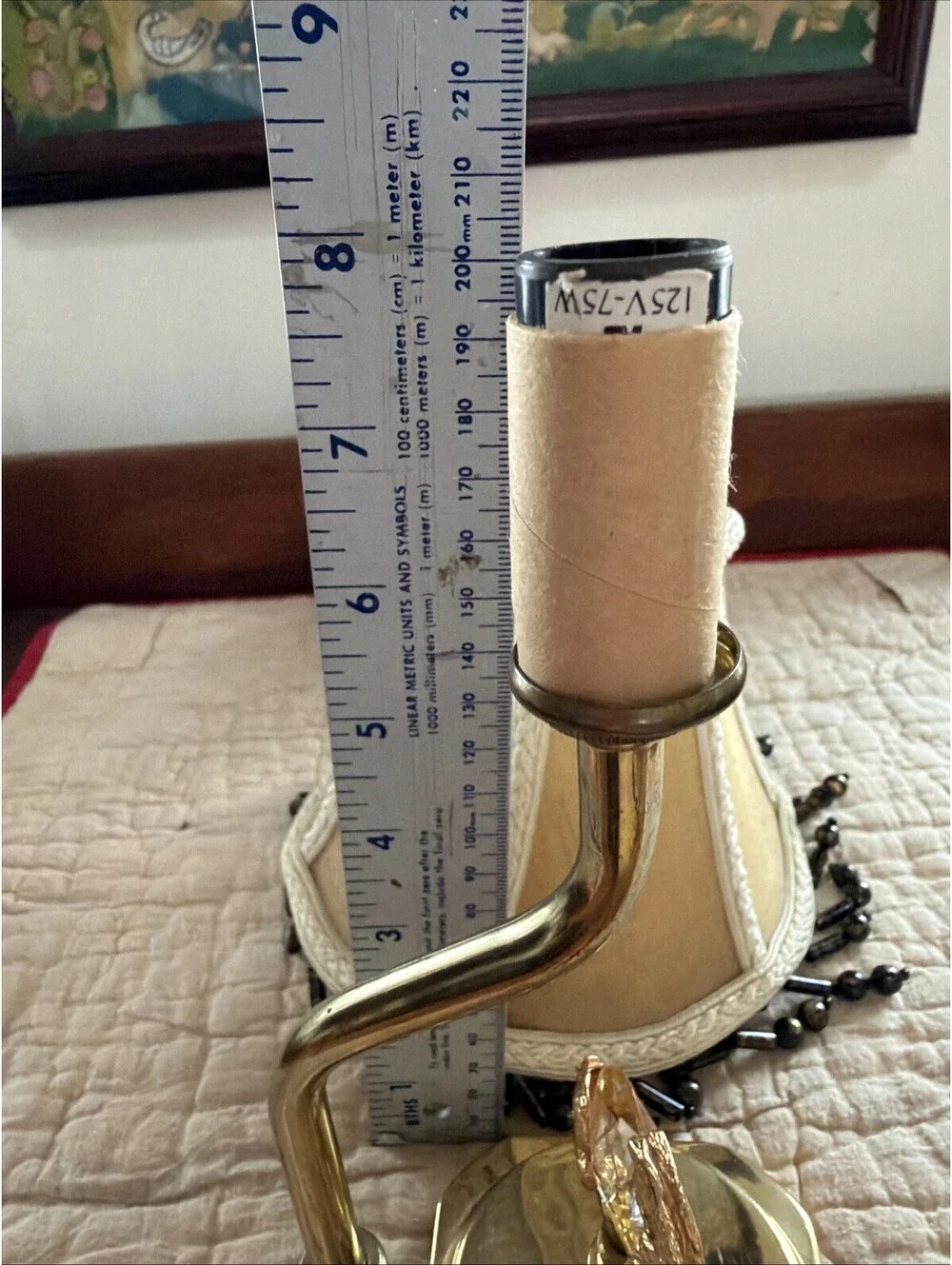 VTG Brass Table Lamp w/ Crystal Rabbit Figure Cottage Beaded Shade Shabby Chic